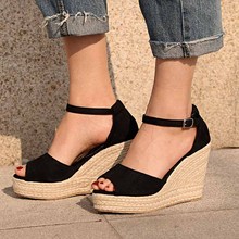 Platform Wedges Women Summer Sandals Peep Toe Ankle Strap Buckle Hemp Weaving Female Shoes Super High Heels Fashion Plus Size 2024 - buy cheap