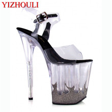 20cm women summer sexy crystal star dinner party formal dress shoes high heels platform flame sandals shoes 2024 - buy cheap