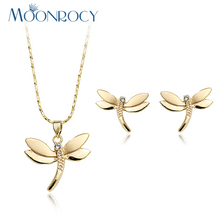 MOONROCY Free Shipping Rose Gold Color Crystal dragonfly Necklace and Earrings Jewelry Set for women girl Gift 2024 - buy cheap