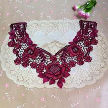 1 PC Chinese Style Burgundy Luxury Floral Lace Collar Applique Lace Neckline Patch DIY Garment Accessory 37*29cm 2024 - buy cheap