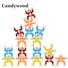 Candywood 16pcs/set Baby Toys Monkey Balance Game Cartoon Animal Building Blocks Child Educational Wooden Toys for Children kids 2024 - buy cheap