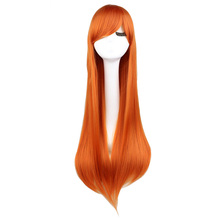 QQXCAIW Long Straight  Cosplay Orange 80 Cm Synthetic Hair Wigs 2024 - buy cheap