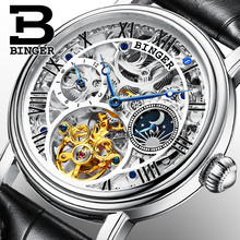 High end Tourbillon Mechanical Watches Switzerland BINGER Automatic Watch Men Leather Strap Sapphire Moon Phase Horloges mannen 2024 - buy cheap