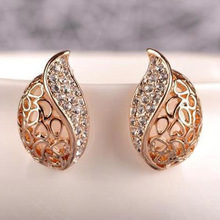 New Women Earrings Zircon Valentines Gift Rhinestone Lover Hollow Leaf Stud Earrings Crystal Gold Fashion Wedding Jewelry 2024 - buy cheap