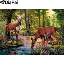 DIAPAI 5D DIY pintura de diamante 100% taladro cuadrado/redondo completo "paisaje de árbol de ciervo" bordado de diamantes punto de cruz decoración 3D A21487 2024 - compra barato