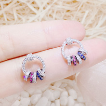 YUN RUO Colour Round Cubic Zirconia Stone Stud Earring S925 Silver Pin Hypoallergenic Woman Fashion Jewelry Gift Drop Shipping 2024 - buy cheap