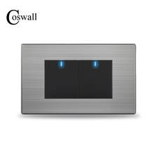 COSWALL US Standard Pass Through 2 Gang 2 Way On / Off Wall Light Switch Switched With LED Indicator Stainless Steel Panel 2024 - buy cheap