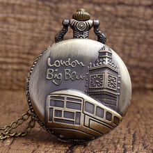 Dropshipping Antique Bronze London's Big Ben Building Quartz Pocket Watch Necklace Pendant Watches Women Men Women Gifts P269 2024 - buy cheap