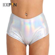 Женские лакированные шорты IIXPIN, блестящие металлические шорты для танцев на шесте, с высокой талией и молнией сзади 2024 - купить недорого