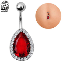 Anillo de ombligo de cristal de circonita en forma de lágrima roja, anillos para el ombligo, Piercing corporal de acero 316L, joyería 2024 - compra barato