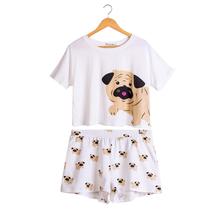 Conjunto pijama feminino corgi/pug estampa cachorro 2 peças top crop + shorts stretch blusa solta plus size cintura elástica s76301j 2024 - compre barato