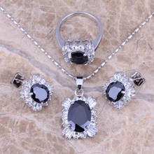 Black Cubic Zirconia White CZ Silver Plated Jewelry Sets Earrings Pendant Ring Size 6 / 7 / 8 / 9 / 10 S0085 2024 - buy cheap