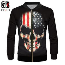 OGKB 2018 Spring Fall 3d Printed Vintage American Flag Skull Bomber Jacket Unisex Mystery Gothic Punk Style Long Sleeve Coats 2024 - buy cheap