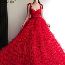 Новейший дизайн, Красные сексуальные многоуровневые платья для выпускного вечера 2020, простые трапециевидные платья без рукавов со стразами для выпускного вечера Serene Hill BLA70023 2024 - купить недорого