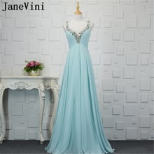 JaneVini Chiffon Long Bridesmaid Dresses Crystal Sequined A Line Sexy Deep V Neck Backless Women's Formal Prom Gowns Sweep Train 2024 - buy cheap