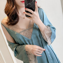 MECHCITIZ Sexy Women's Robe & Gown Sets Lace Bathrobe + Night Dress 2 Pieces Sleepwear Womens Sleep Set Silk Robe Femme Lingerie 2024 - buy cheap