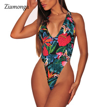 Zientrea macacão feminino com estampa floral, decote em v profundo, gola halter, sexy, body siamês, roupa íntima, costas nuas, macacão feminino 2024 - compre barato