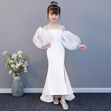 Children's White Dress Baby Girl Clothes Lantern Sleeve Shoulderless Trailing Princess Dress Wedding Party Formal Costume Y478 2024 - buy cheap