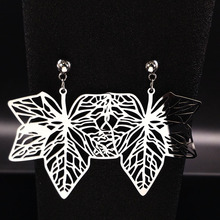 Fashion Leaf Stainless Steel Earings Women Silver Color Big Stud Earings Fashion Jewelry boucle d'oreille femme E1621S02 2024 - buy cheap