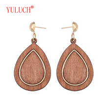 YULUCH Vintage Original Jewelry Zinc Alloy Inlay Red Blue Brown Wooden Water Drops for Personality African Women Stud Earri 2024 - buy cheap