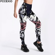 Fccexio whosale mulheres workout leggings de cintura alta fitness legging crânio bruxa impressão leggins perna feminina leggings tamanho grande 2024 - compre barato