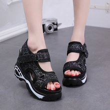 Sandalias gruesas de verano para mujer, zapatos de tacón alto con cuña de 10cm, zapatillas informales de cuero con plataforma y hebilla, 2019 2024 - compra barato