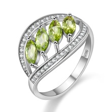 Almei anéis de prata esterlina 925 verde peridoto femininos, anel com folhas de pedra, joias para casamento, caixa de presente de veludo fj110 2024 - compre barato