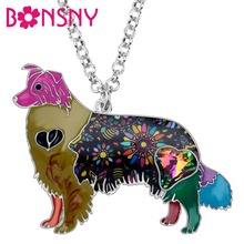 Bonsny Enamel Alloy Rhinestone Crystal Border Collie Dog Necklace Pendant Chains Choker Animal Pets Jewelry For Women Girls Gift 2024 - buy cheap