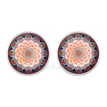 Pendientes de cabujón hechos a mano para mujer y niña, joyería de Geometría Sagrada, flor Datura de Mandala, Gema de tiempo, de verano 2024 - compra barato