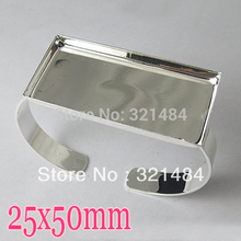 Wholesale 100pcs Silver plated 25x50mm Rectangle Bangle Bracelet Blank Base Tray Bezel Cabochon Setting 2024 - buy cheap