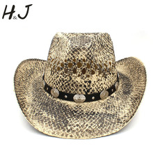 100% Straw Men Western Cowboy Hat Handmade Weave Dad Sombrero Hombre Cowgirl Jazz Caps Punk Belt Band Size 56-58CM 2024 - buy cheap