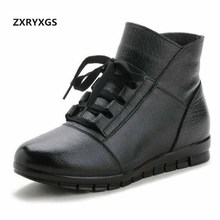 ZXRYXGS Brand Boots Warm Plush Real Leather Shoes Woman Boots Snow Boots 2020 Winter Flat Non-Slip Women Shoes Boots Large Size 2024 - buy cheap