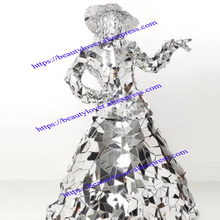 Space wedding costume silver mirror future bride dress cosplay stage show wear 2024 - buy cheap
