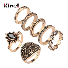 Kinel 7pcs/Set Bohemian Finger Rings For Women Antique Gold Color Punk Resin Bohemian Midi Ring Set Fashion Vintage Jewelry 2024 - buy cheap