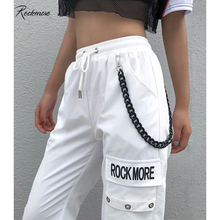 Rockmore Black Cargo Pants With Chain Pockets Women High Waist Trousers White Wide Leg Pants Femme Pant Winter Streetwear Fall 2024 - buy cheap
