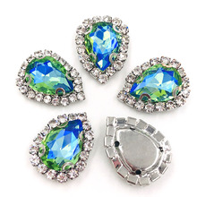 Teardrop shape Light green AB flatback glass Crystal button sew on rhinestones for clothing diy weddiing dress Accessories 2024 - buy cheap