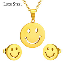 LUXUSTEEL Smile Face Pendant Necklace Mujer Party Stainless Steel Gold Color Girl Jewelry Sets Women Accessories Party Wholesale 2024 - buy cheap