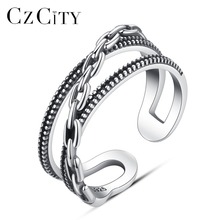 Czcity anéis de dedo femininos de prata esterlina 925 autêntica, estilo hiphop, design oco, escultura, s925 bague femme de marca de luxo 2024 - compre barato