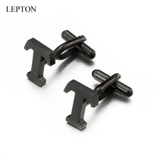 Lepton Stainless steel Letters T Cufflinks for Mens Black & Silver Color Letter T of alphabet Cuff links Men Shirt Cuffs Button 2024 - buy cheap