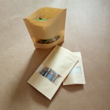 Stand Up Janela Transparente Marrom sacos de papel kraft com o fechamento com Zíper para o Alimento/Chá/Porca/Café Resealable Saco De embalagem 50 pcs 9*14 + 3 cm 2024 - compre barato