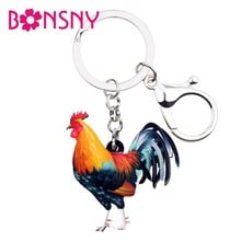 Bonsny Statement Acrylic Floral Farm Chicken Rooster Key Chain Keychain Rings Cartoon Jewelry For Women Girls Handbag Car Charms 2024 - buy cheap