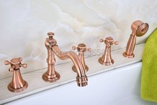 Antique Red Copper Roman Bathtub Mixer Faucet Set w/ Handheld Shower 5 Holes Tap Deck Mounted lna216 2024 - buy cheap