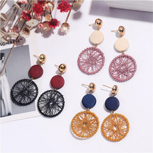 Hello Miss Korea new geometric circle earrings temperament dream catcher wooden long earrings women's earrings 2024 - buy cheap