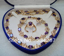 red/blue/purple zircon earring bracelet ring/necklae 2024 - buy cheap