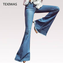 TEXIWAS 2018 spring autumn new high waist multi-color stretch Slim flare jeans Women's fashion pocket zipper denim Long pants 2024 - buy cheap