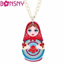 Bonsny Acrylic Fashion Russian Doll Necklace Pendant Chain Choker Festival Jewelry For Women Girl Gift Wholesale 2024 - buy cheap