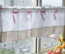 Durable curtain 1 Panel 40*150cm Elegant Pink Printed splice lace with Bow Cotton short curtain Home decorative kitchen curtains 2024 - buy cheap