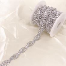 Цепочка Стразы с серебряным кристаллом, декоративная цепочка с кристаллами для свадебного платья, 1 ярд 2024 - купить недорого