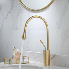 Grifo de lavabo de baño, mezclador de latón dorado cepillado, construcción de cobre sólido, estilo Simple del norte de Europa, grifos de lavabo 2024 - compra barato