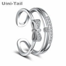 Uini-Tail hot new 925 sterling silver Korean fashion tail ring three-layer bow sweet micro-inlaid opening ring tide flow gift 2024 - buy cheap